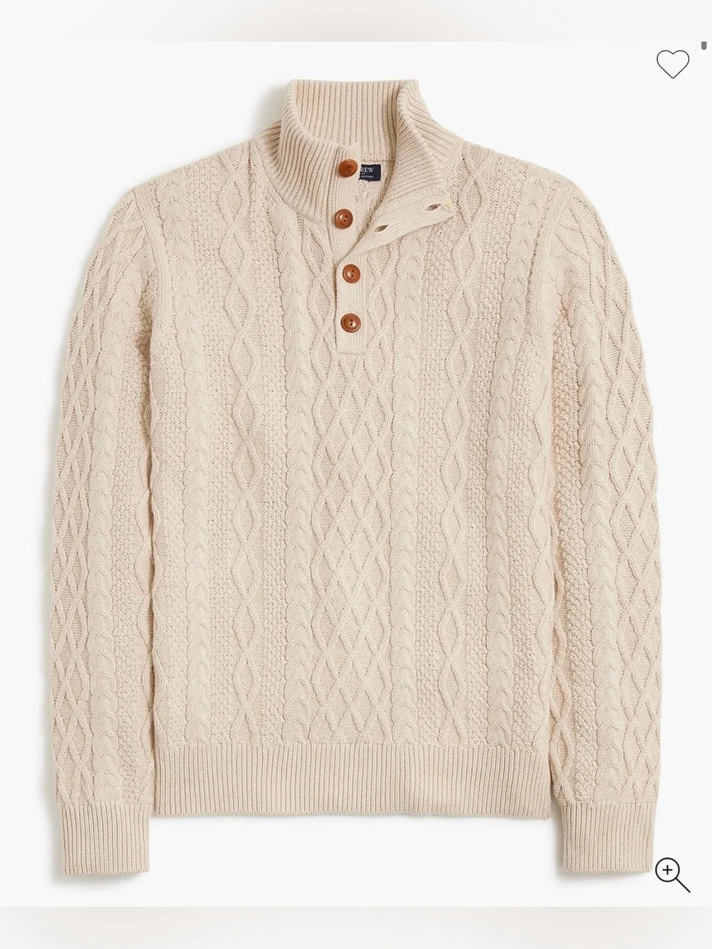 NEW J. Crew Cable-knit mockneck buttoned sweater hthr oatmeal BU292 $138 Medium